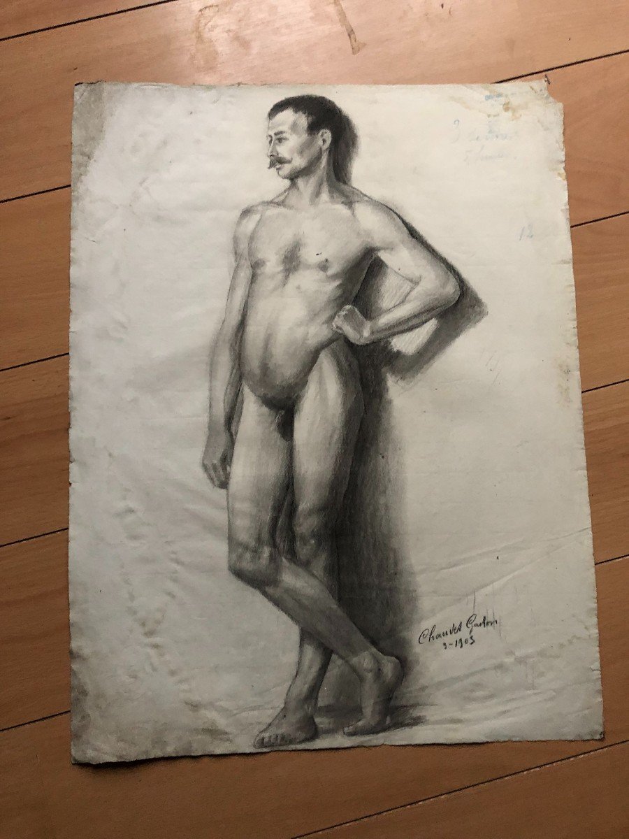 Ancien Dessin Académique Vers 1900 Par Chauvet Gaston - Crayon N° 7-photo-4