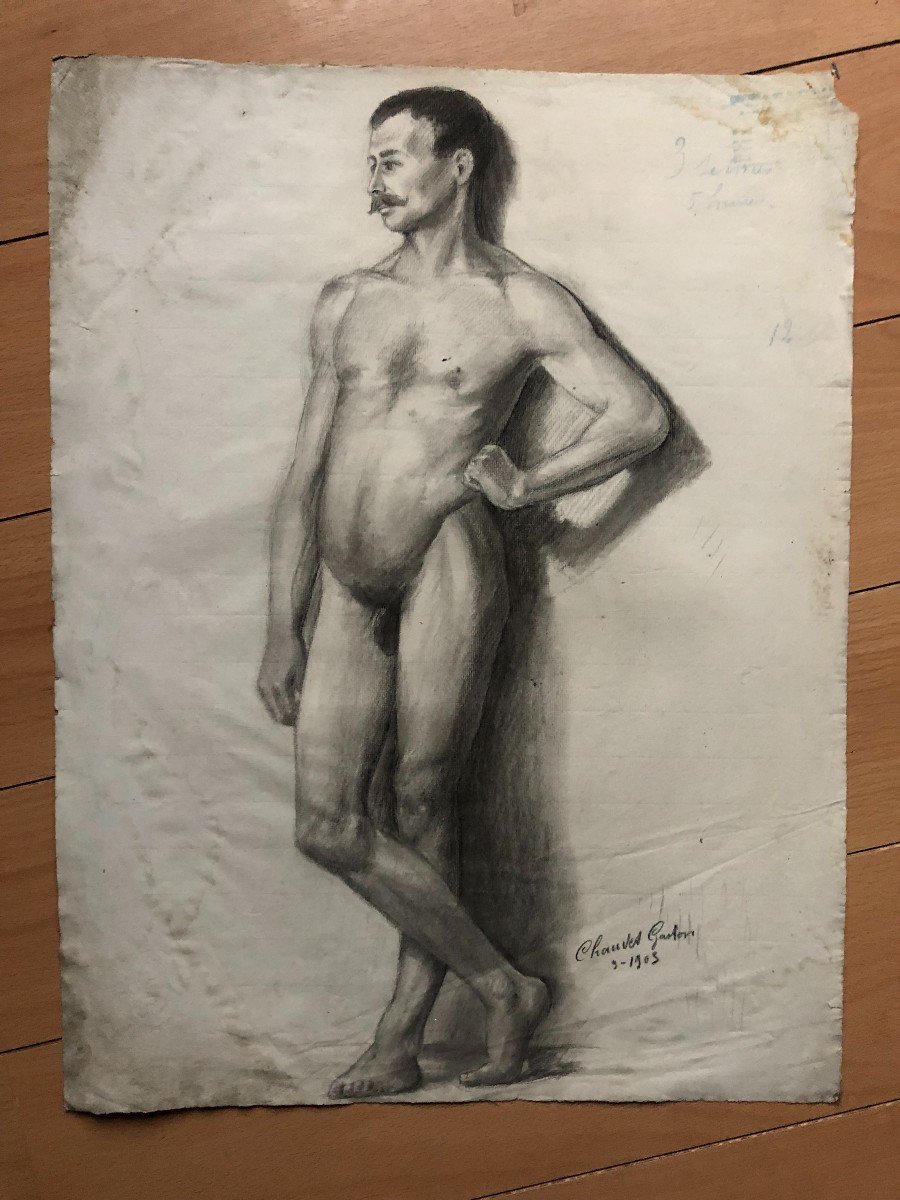 Ancien Dessin Académique Vers 1900 Par Chauvet Gaston - Crayon N° 7