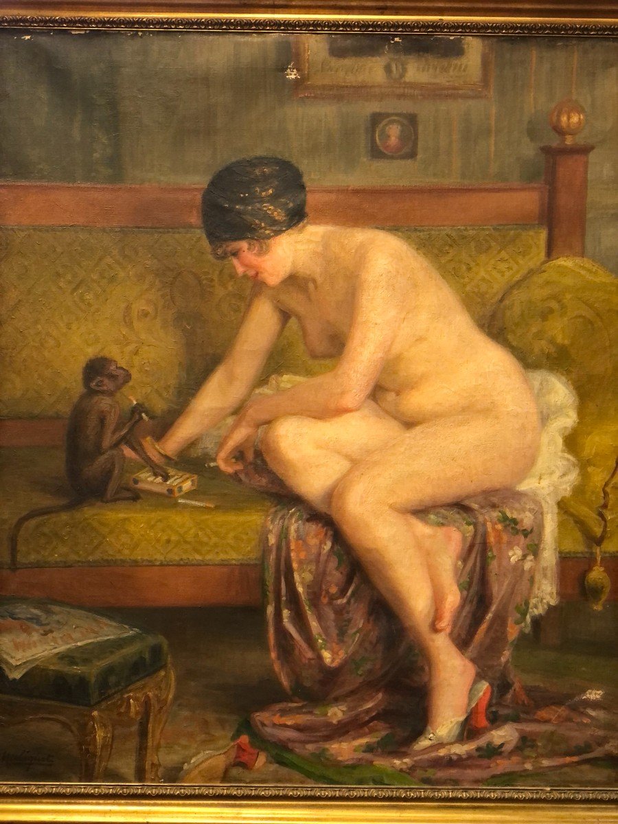 Claire Maliquet (1878-1964)  Femme Nue Au Singe Vers 1925 H : 156 cm-photo-2