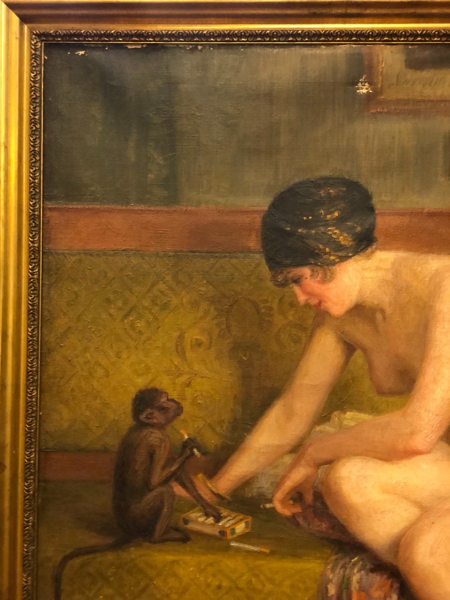 Claire Maliquet (1878-1964)  Femme Nue Au Singe Vers 1925 H : 156 cm-photo-3
