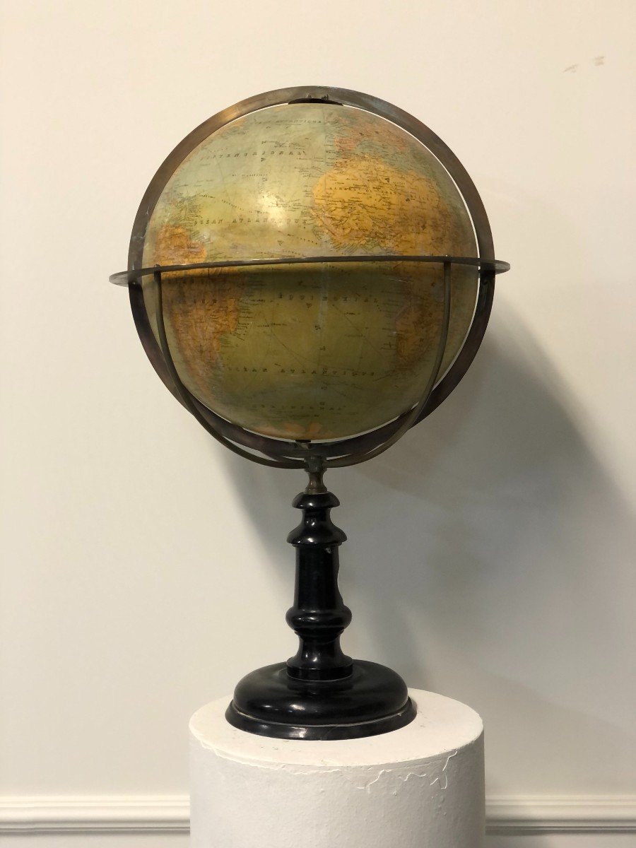 Grand Globe Terrestre Ou Mappemonde Maison Ch Perigot Fin XIXème H : 60 cm-photo-2