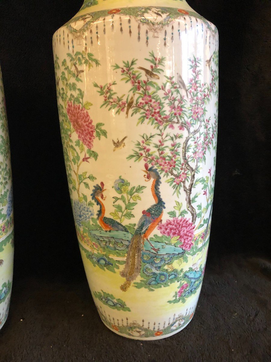 Grande Paire De Vases En Porcelaine De Chine Canton époque XIXème H 64 Cm-photo-2