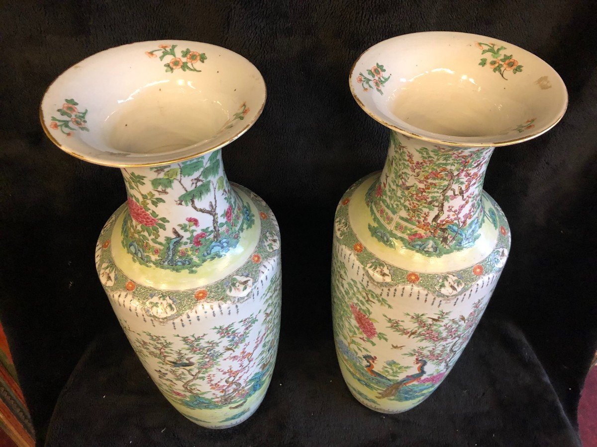 Grande Paire De Vases En Porcelaine De Chine Canton époque XIXème H 64 Cm-photo-4