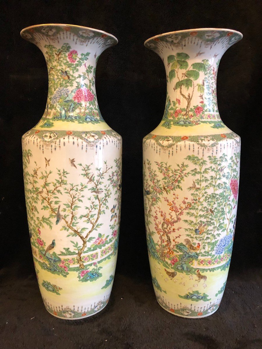 Grande Paire De Vases En Porcelaine De Chine Canton époque XIXème H 64 Cm-photo-2
