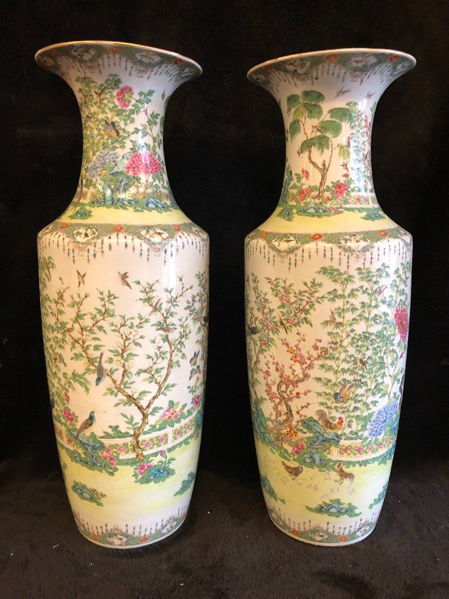 Grande Paire De Vases En Porcelaine De Chine Canton époque XIXème H 64 Cm-photo-2