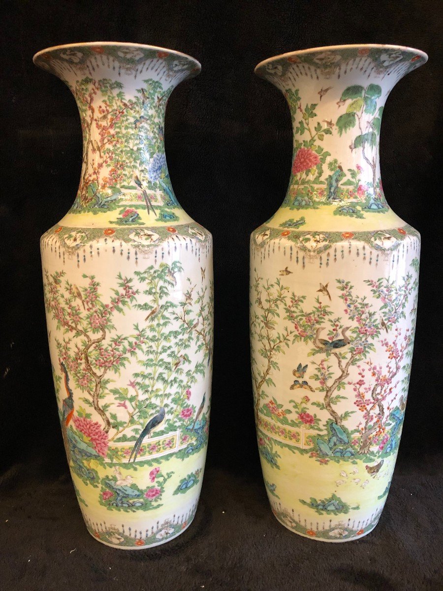 Grande Paire De Vases En Porcelaine De Chine Canton époque XIXème H 64 Cm-photo-3