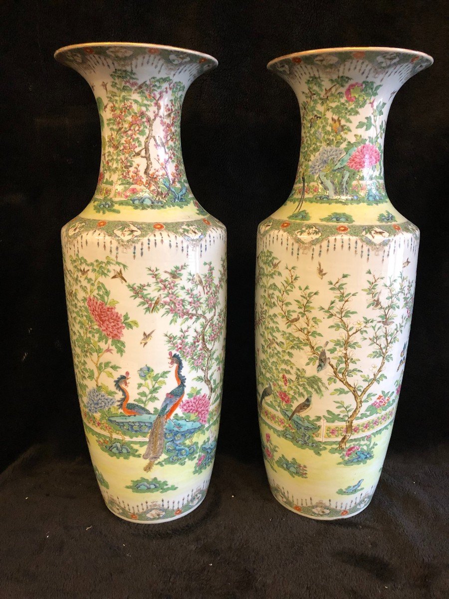 Grande Paire De Vases En Porcelaine De Chine Canton époque XIXème H 64 Cm-photo-4