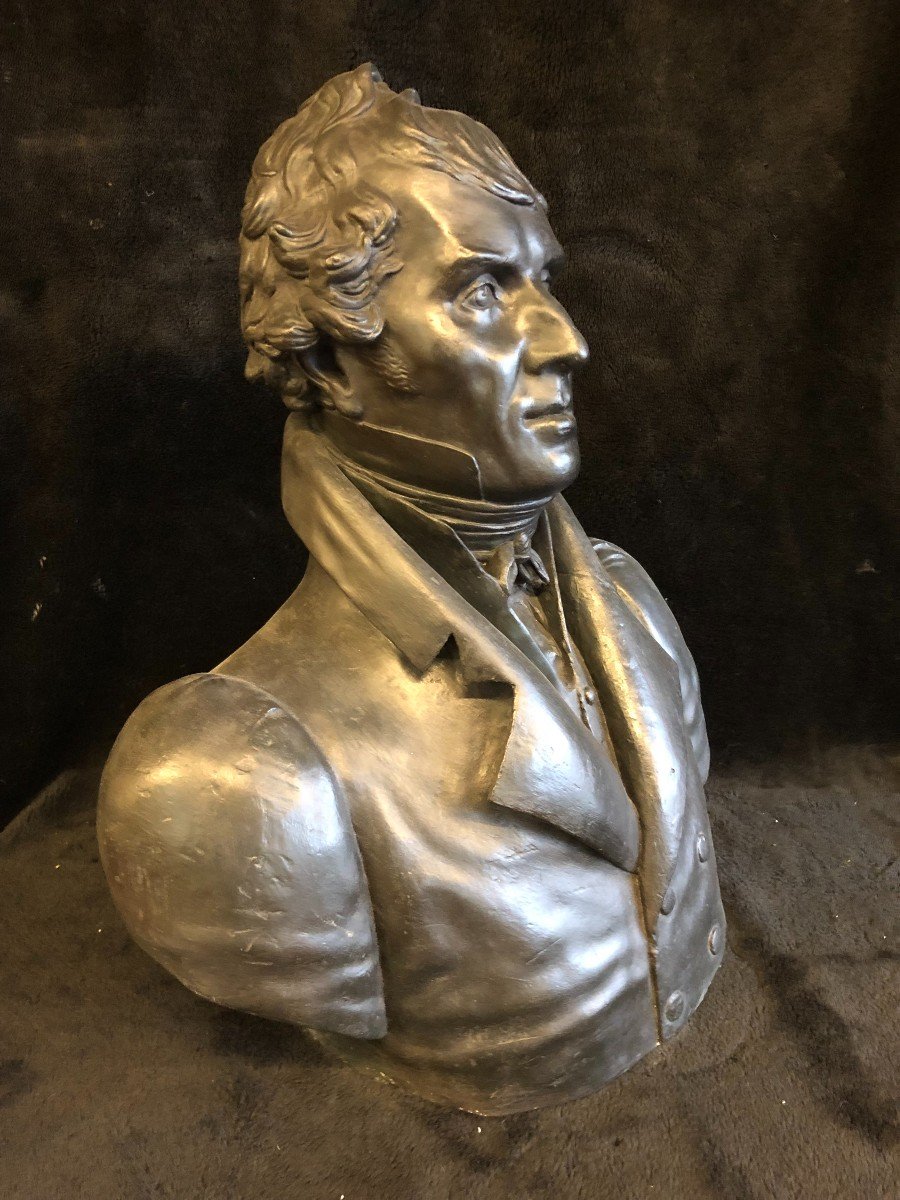 Ancien Buste d'Homme En Plâtre Patine Bronze époque début XIXème H 60 Cm -photo-3