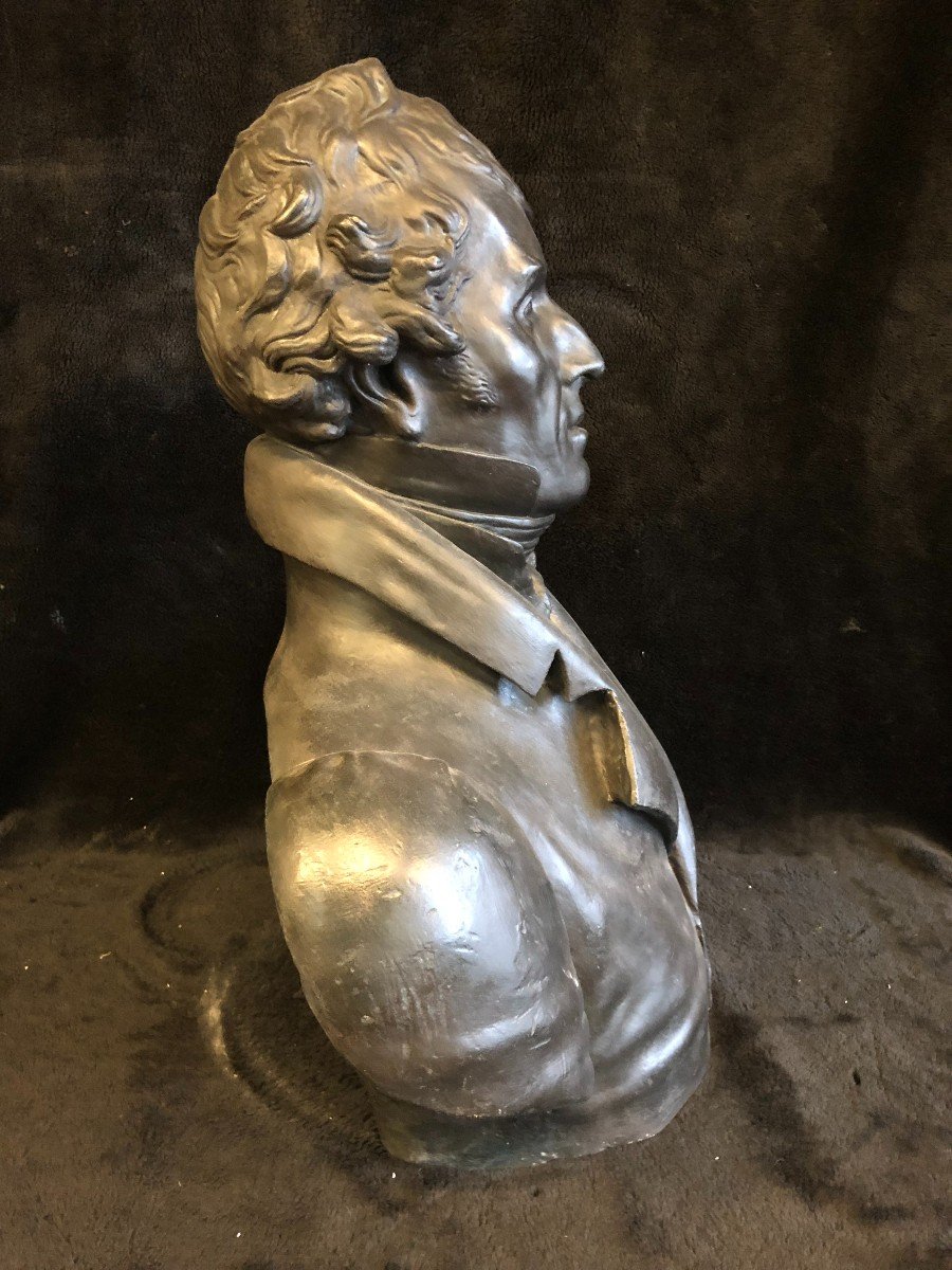 Ancien Buste d'Homme En Plâtre Patine Bronze époque début XIXème H 60 Cm -photo-4