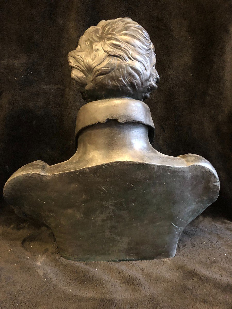 Ancien Buste d'Homme En Plâtre Patine Bronze époque début XIXème H 60 Cm -photo-1