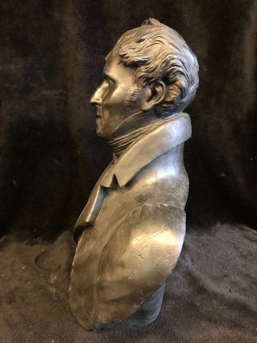 Ancien Buste d'Homme En Plâtre Patine Bronze époque début XIXème H 60 Cm -photo-2