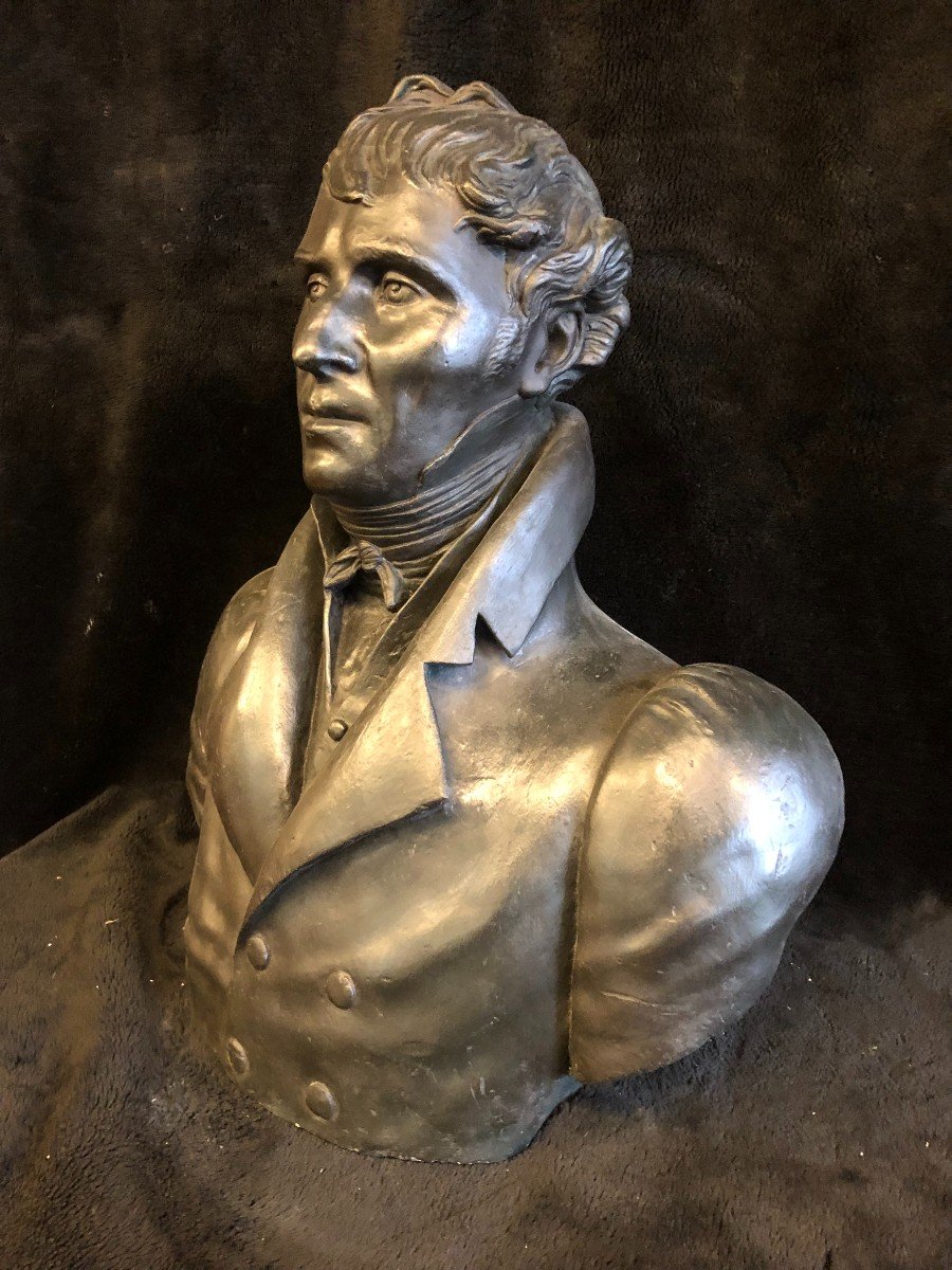Ancien Buste d'Homme En Plâtre Patine Bronze époque début XIXème H 60 Cm -photo-4