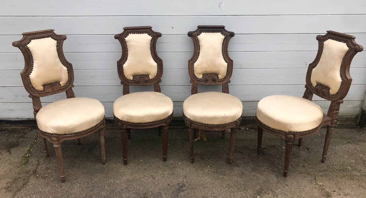 Suite Of Four Louis XVI Style Lyre Back Chairs-photo-2