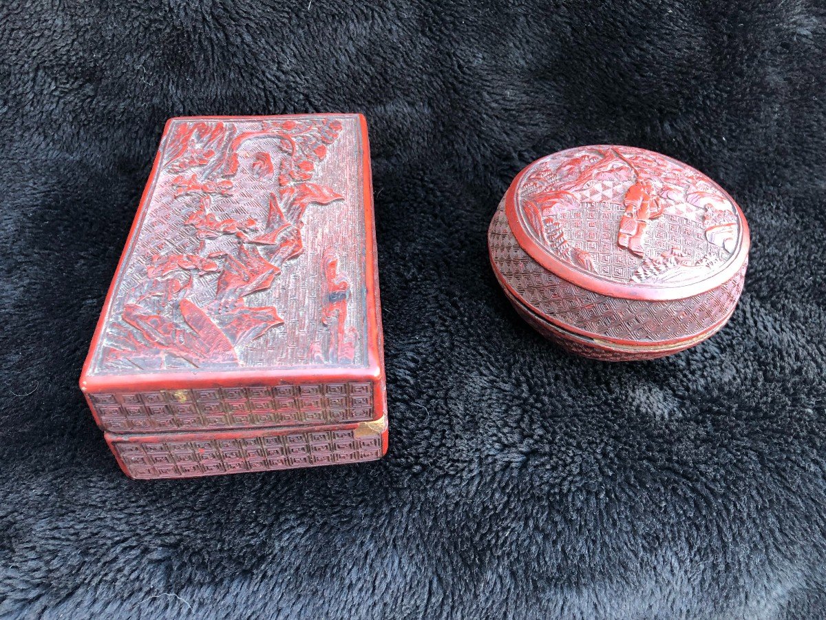 2 Boxes In Cinnabar Lacquer - China XIXth-photo-5
