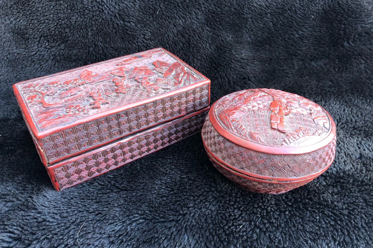 2 Boxes In Cinnabar Lacquer - China XIXth