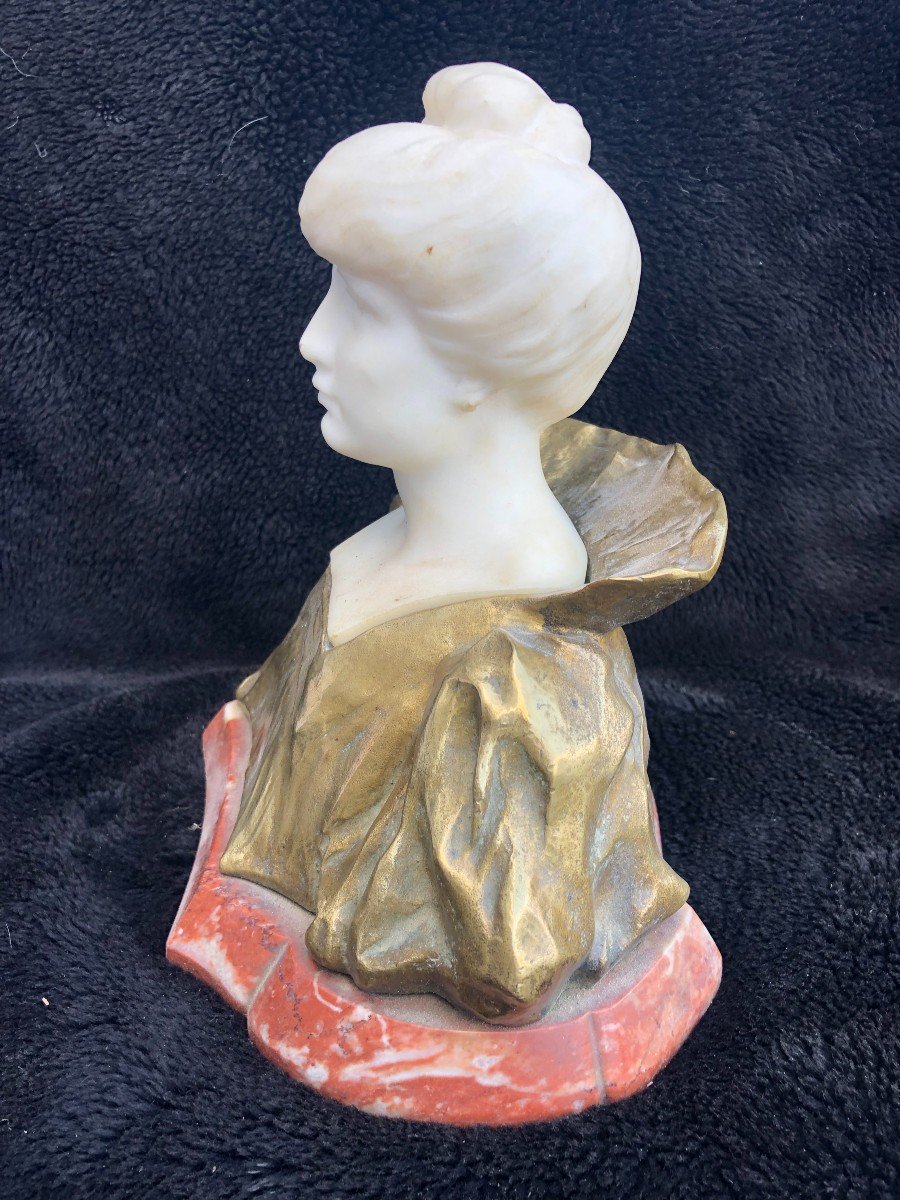 Buste Femme époque  Art Nouveau Bronze Doré Et Marbre-photo-3