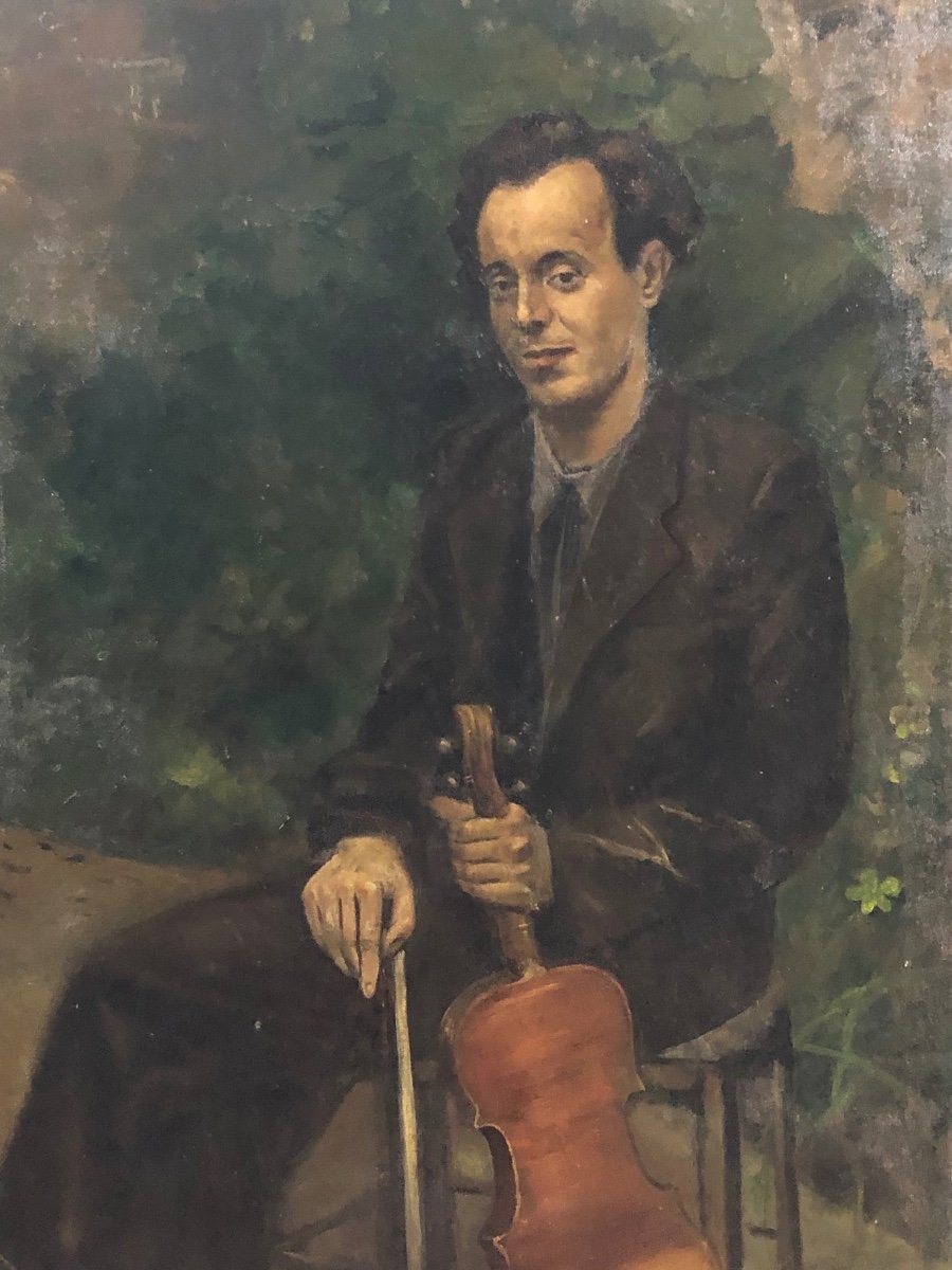 Important Portrait D’un Jeune Violoniste - Huile Sur Toile 1937  H 119cm-photo-2