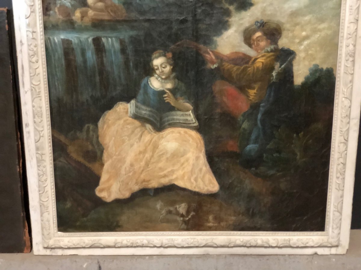 Scène Galante - grande  Peinture De Boiserie époque XVIIIème -photo-2