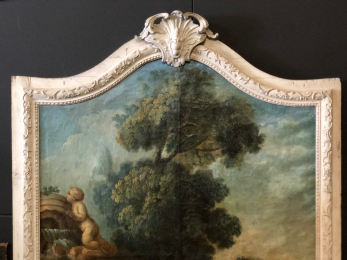 Galante Scene - Large 18th Century Woodwork Painting-photo-4