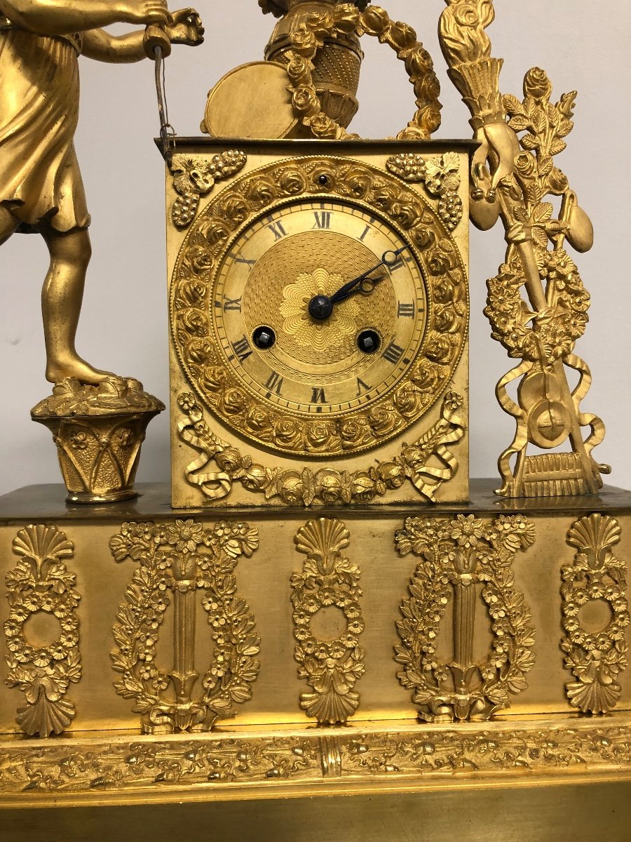 Clock In Gilt Bronze Empire Restoration Period-photo-3
