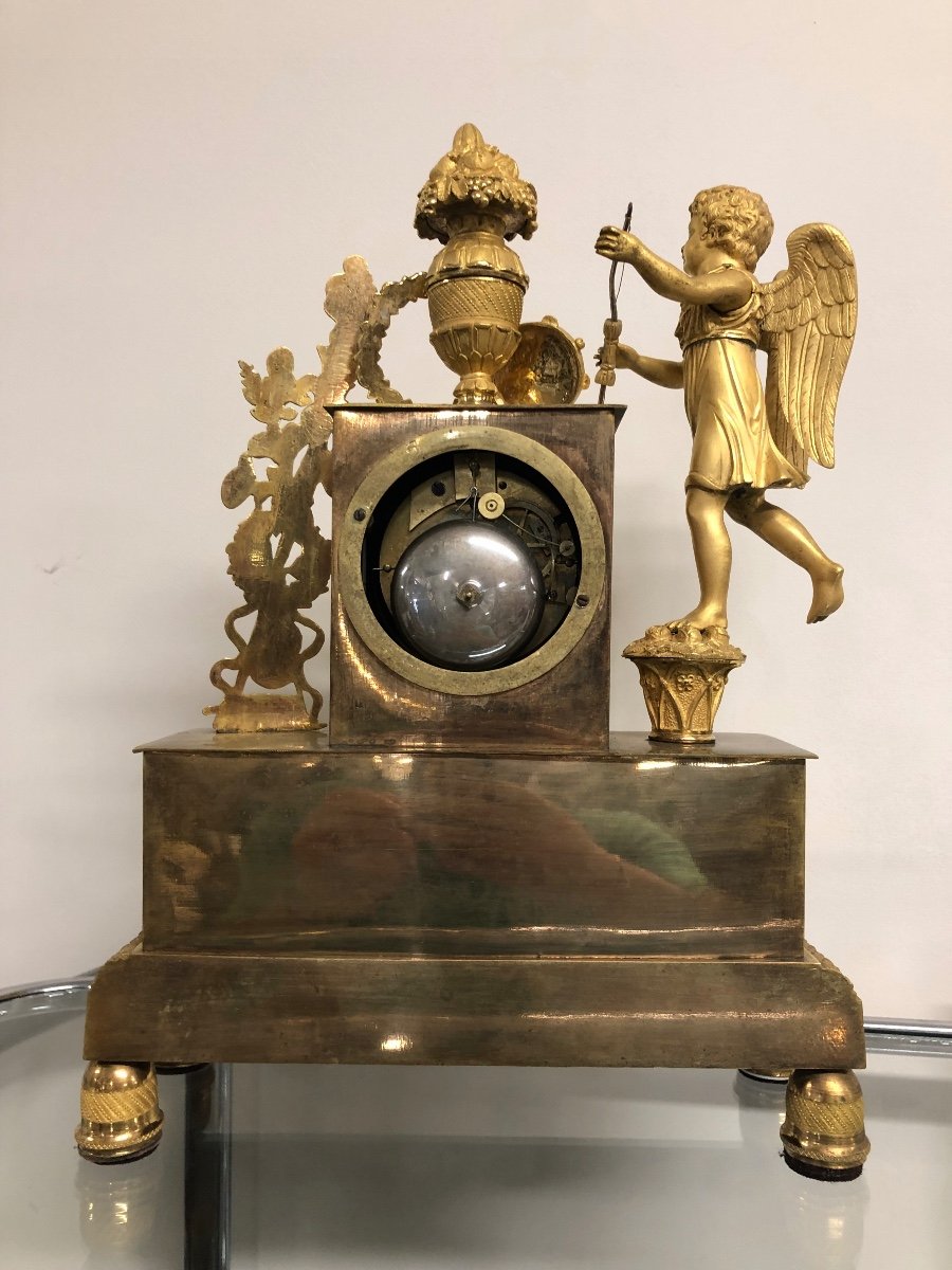 Clock In Gilt Bronze Empire Restoration Period-photo-1