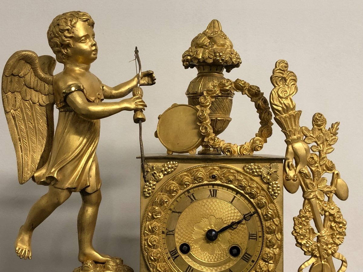 Clock In Gilt Bronze Empire Restoration Period-photo-2