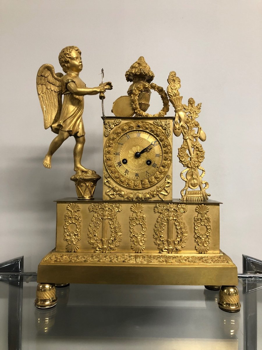 Clock In Gilt Bronze Empire Restoration Period