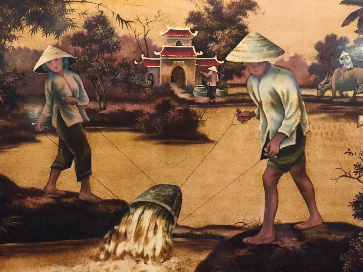 Panneau En Laque Du Vietnam Vers 1950 -photo-4