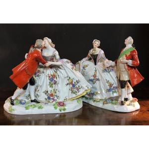 Frankenthal German Manufacture Pair Of Groups - Porcelain Subjects