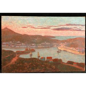 Ed . Poulain - Vue D’un Port Daté 1920 - Huile Sur Toile 