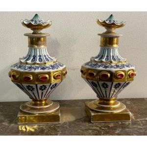 Pair Of Paris Porcelain Bottles XIXth Century