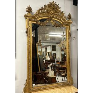 Large Golden Mirror - Mirror Louis XVI Style Napoleon III Period - H: 185 Cm