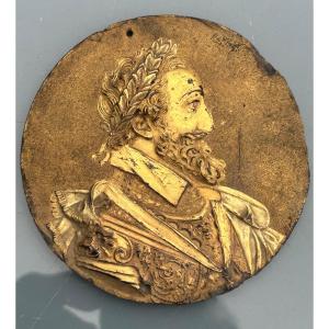 Rare Profile Medallion -miniature- Portrait Of Henry IV In Golden Tortoiseshell XVIIth Century