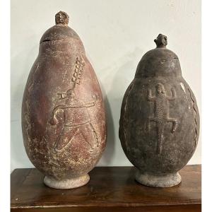 Two Bwaba African Art Terracotta Jars Circa 1950-60