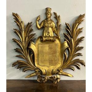 Important Coat Of Arms In Golden Wood XIXth Century