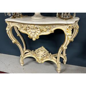 Louis XV Style Console In Lacquered And Gilded Wood, 1900 Period