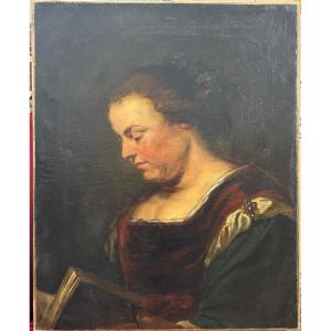 Oil On Canvas - Portrait Of A Woman Reading Early Nineteenth Time