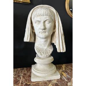 Curieux Buste En Plâtre D’après L’antique Tibere ou caligula Fin XIXéme Ou Début XXéme H 57 Cm