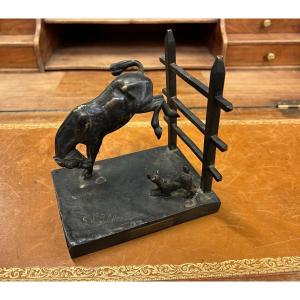 D’illiers Gaston ( 1876-1932) Cheval Et Chien à La Barrière - Bronze 