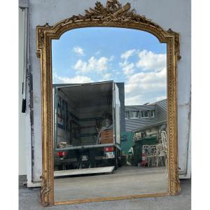 Important Mirror- Mirror XIXth Century In Wood And Golden Stucco Louis XVI Style H 216 Cm