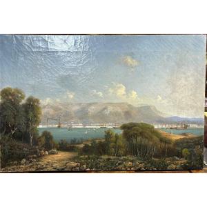 Vue De La Rade De Toulon Vers 1840-50 - école Française Du XIXéme tableau huile sur toile 