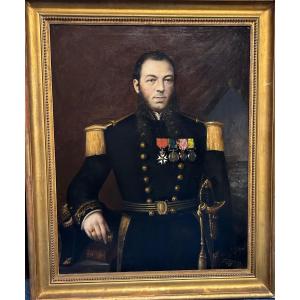 Louis Guédy (1847-1926) Portrait Militaire D’amiral Ou De Capitaine De Vaisseau Daté 1873