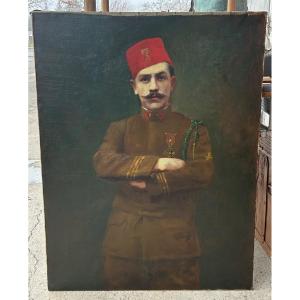 Rare Et Grand Portrait D’un Capitaine Du 9ème Zouaves Vers 1918 H 116 Cm