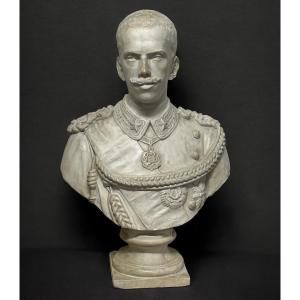 Vittorio Emanuele III de Savoie (1869-1947 ) Grand Buste En Plâtre début XXéme- Victor-Emmanuel III