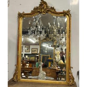 Mirror - Glass In Wood And Golden Stucco Louis XV Style From Late 19th Century H 145 Xl 105 Cm