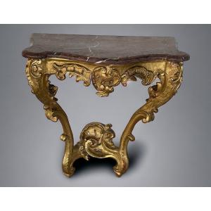 Console En Bois Doré D’époque Louis XV - XVIIIème Siècle 