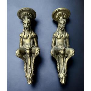 Large Pair Of Sconces In Wood And Gilded Boiled Cardboard Late 19th Century H 85 Cm