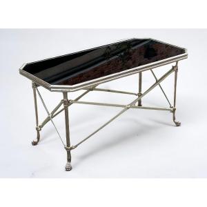  Coffee Table In Silver Bronze In Neoclassical Style And Black Opaline Circa 1970