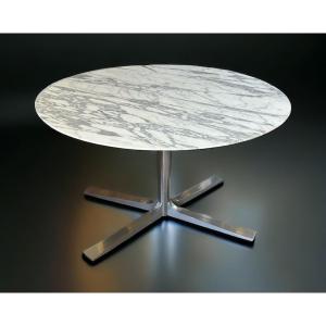 Roche Bobois Round Marble And Chromed Aluminum Dining Table 1970 