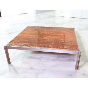 Georges Ciancimino - Very Important And Rare Red Travertine Square Coffee Table Circa 1970